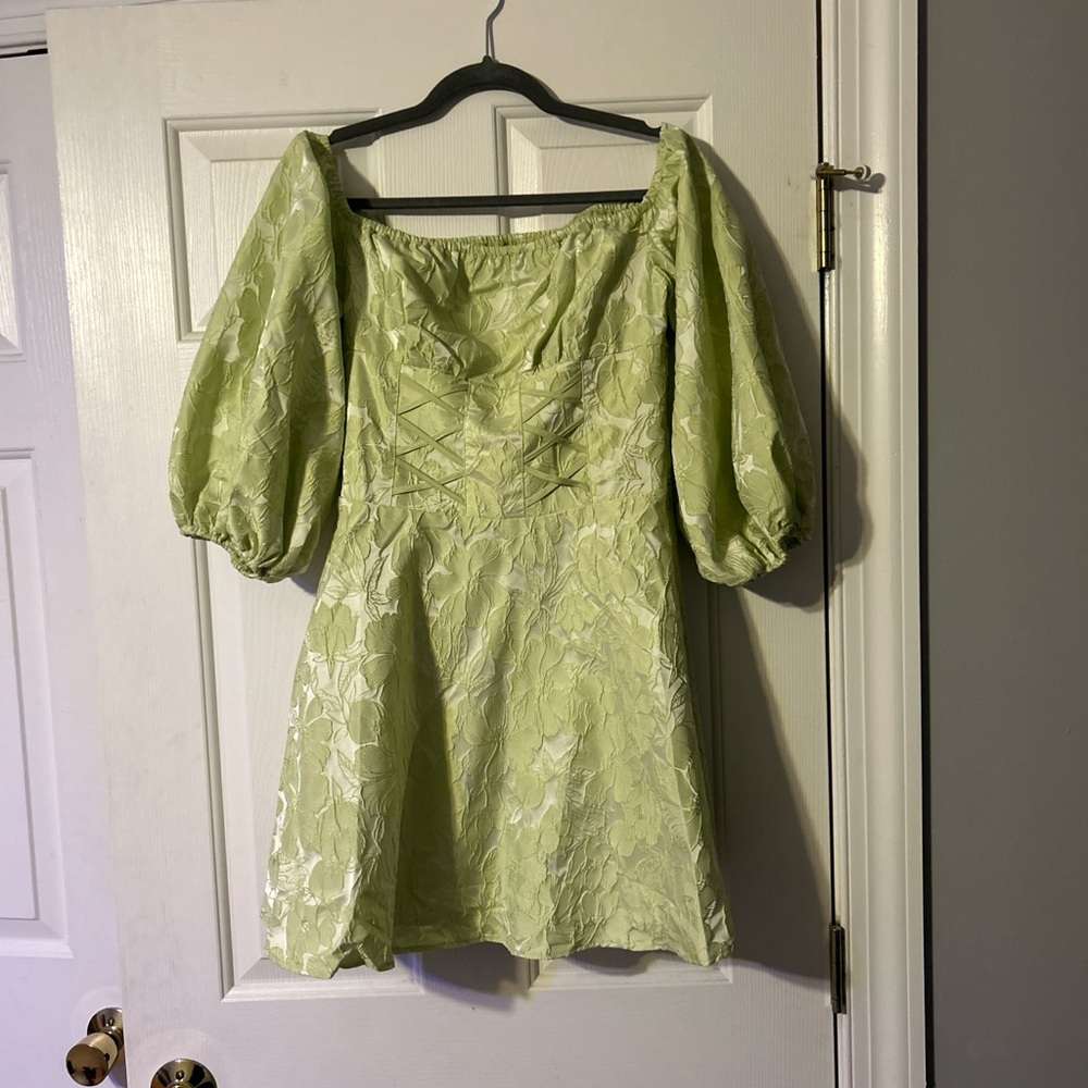 Elegant Green Puff Sleeve Mini Dress (M)